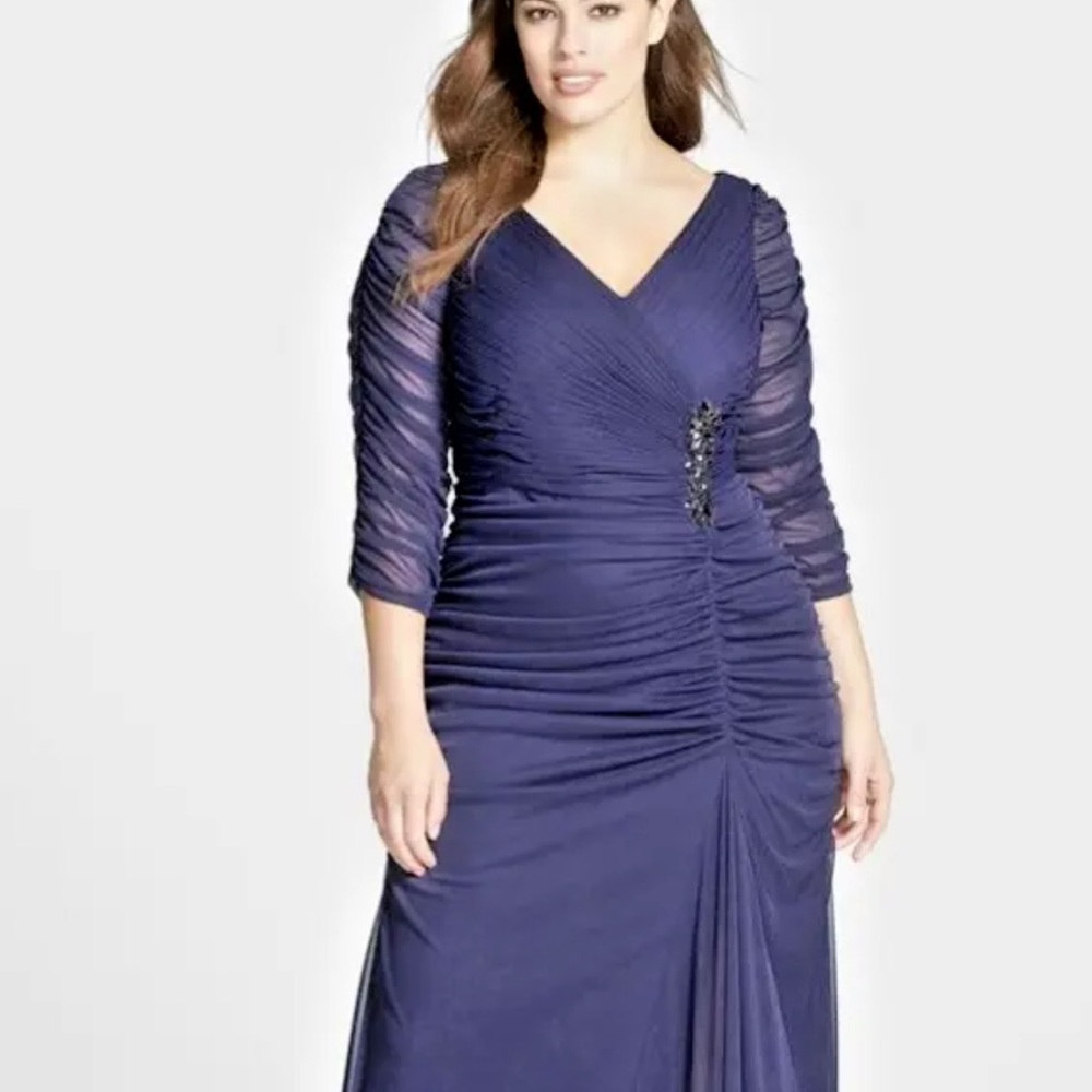 Adrianna Papell formal dress- navy mesh ruched waist detail, size 20